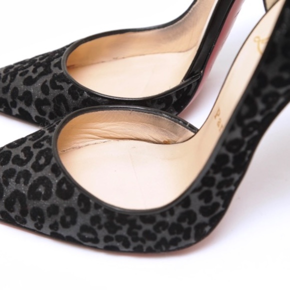 CHRISTIAN LOUBOUTIN Black Pumps D'Orsay IRIZA Leopard Velvet Fabric 37.5 $800 - Picture 14 of 16